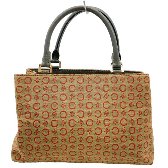 Auth Celine C Macadam Pattern Canvas x Leather Khaki Hand Bag handles have wear - Picture 2 of 16